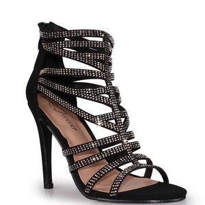 Black Rhinestone Strappy Heels